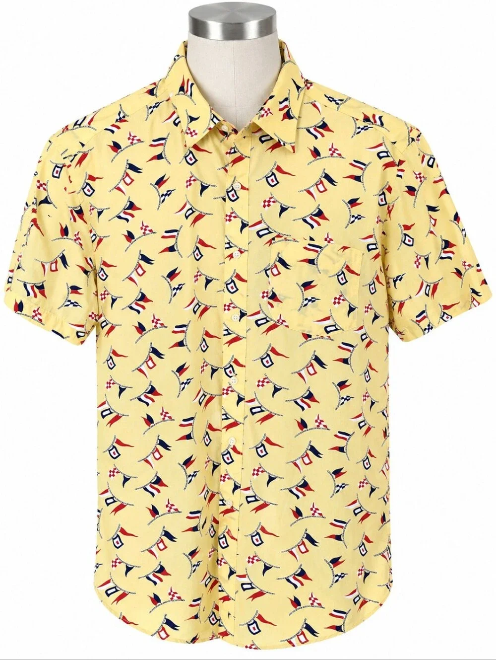 J. Crew Secret Wash Shirt Men Medium M Yellow Nautical Flag Short Sleeve Classic